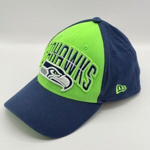 New Era 39THIRTY Seattle Seahawks NFL Hat Navy Blue Action Green Small-Medium
